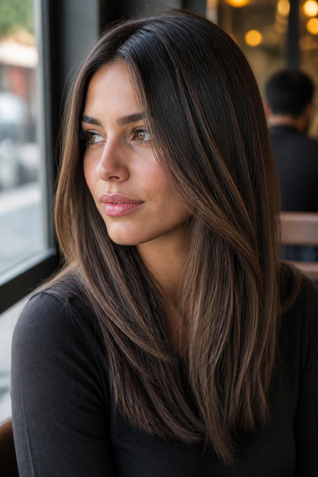 Cool mushroom brown highlights on brunette