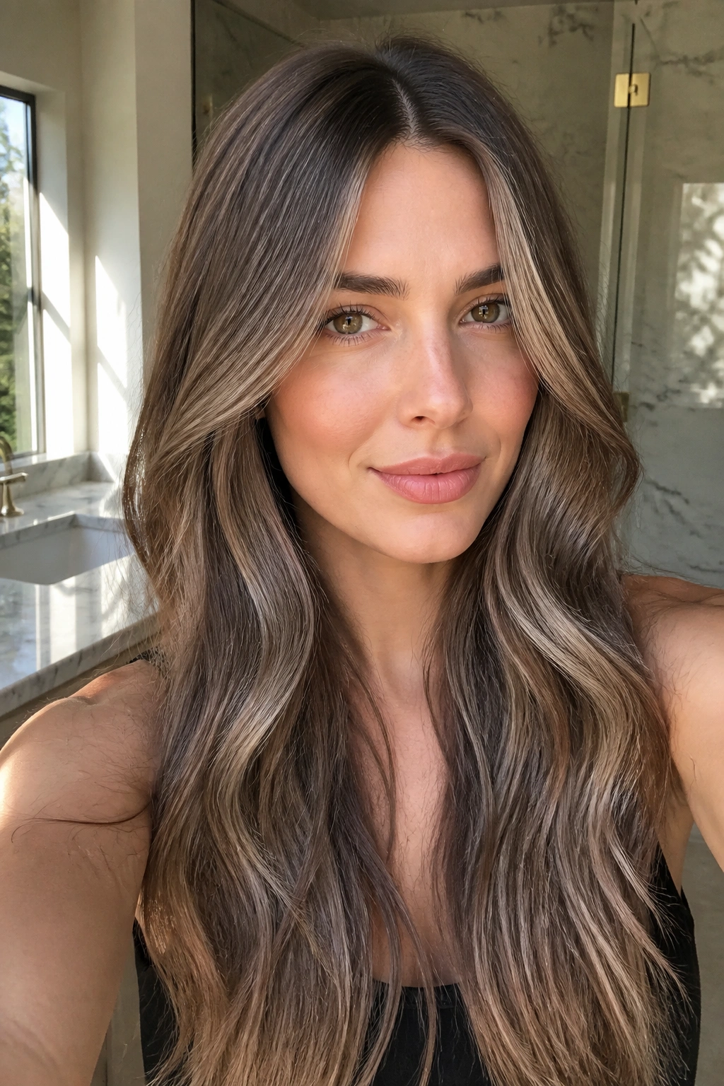 Close-up portrait of mushroom brown hair with icy babylights