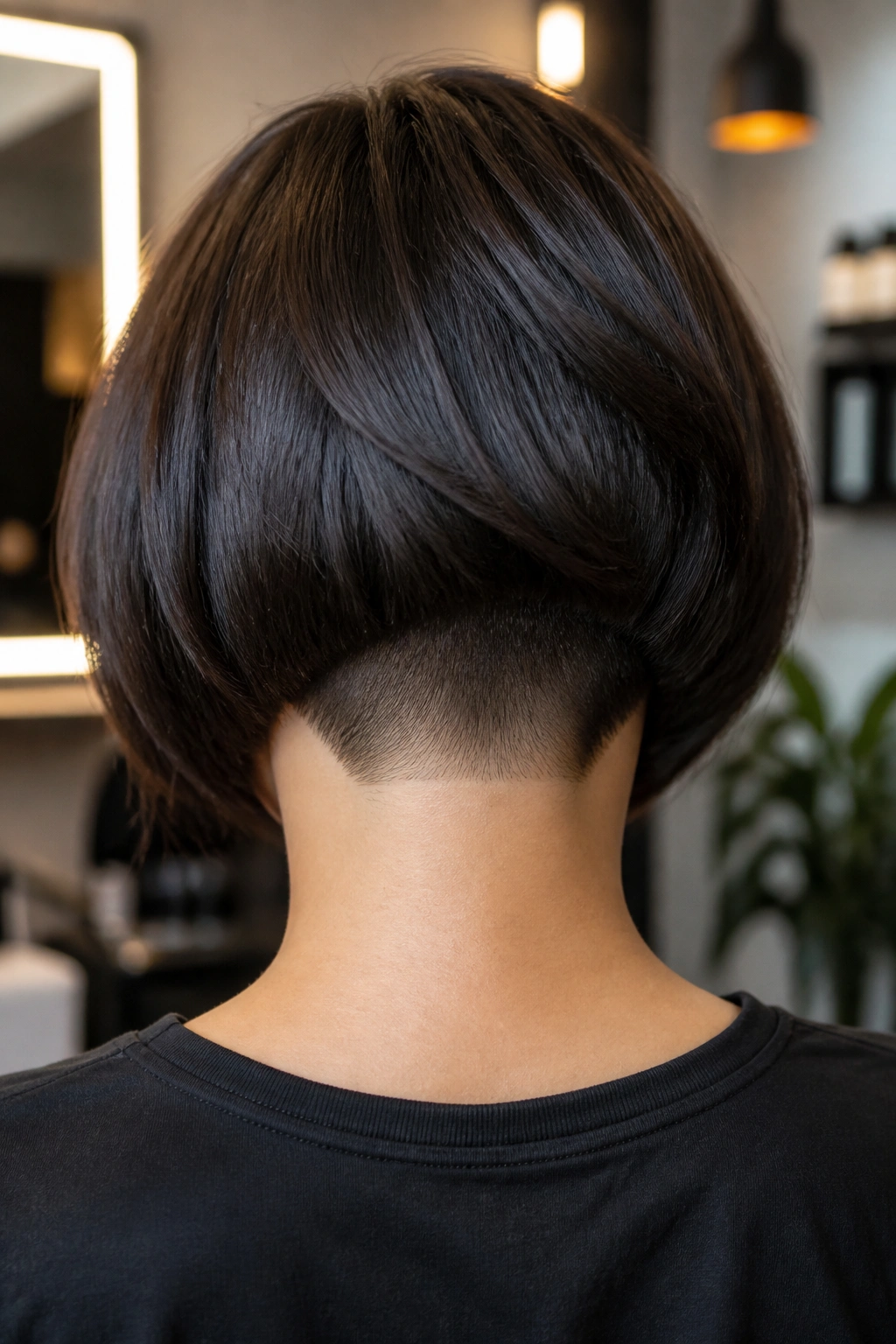 Back view of real person with chin-length bob and hidden nape undercut
