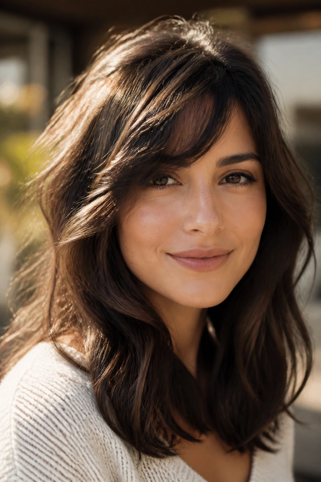 Close-up of a woman with natural-texture side fringe