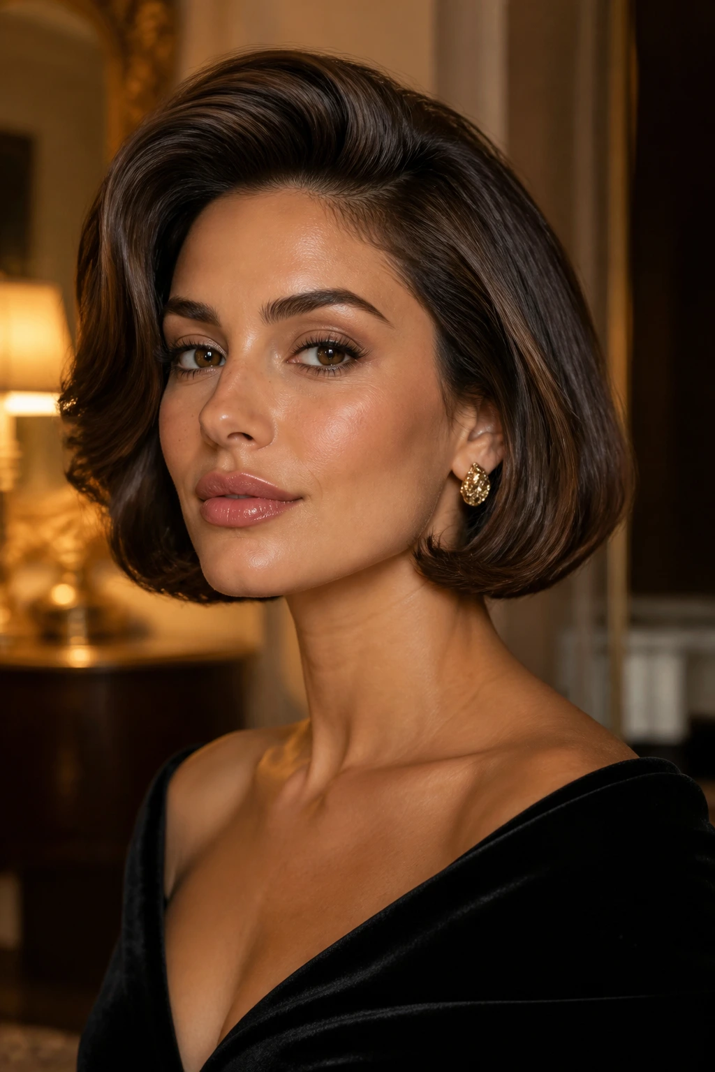 Portrait of a real person with old-Hollywood volume Italian bob featuring crown lift.