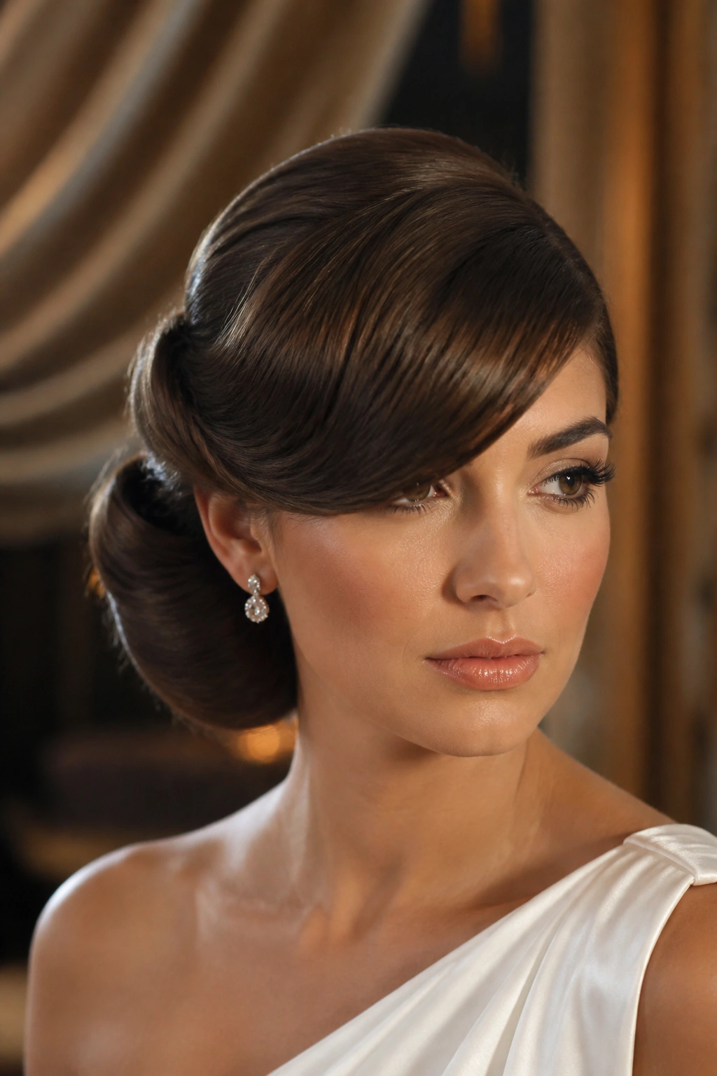 Bride with old-Hollywood roll and side bangs