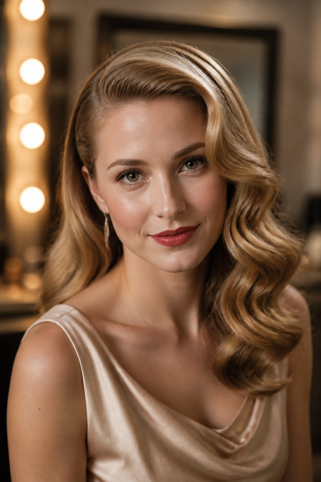 Portrait of a person with old-Hollywood side-swept waves