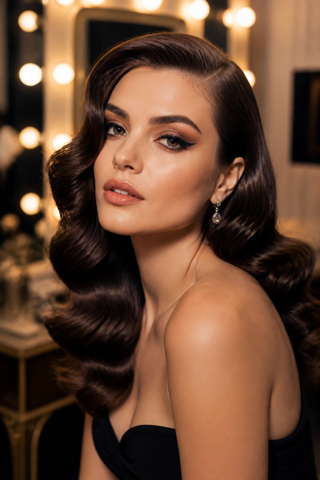 Portrait of a woman with old-Hollywood side-swept waves