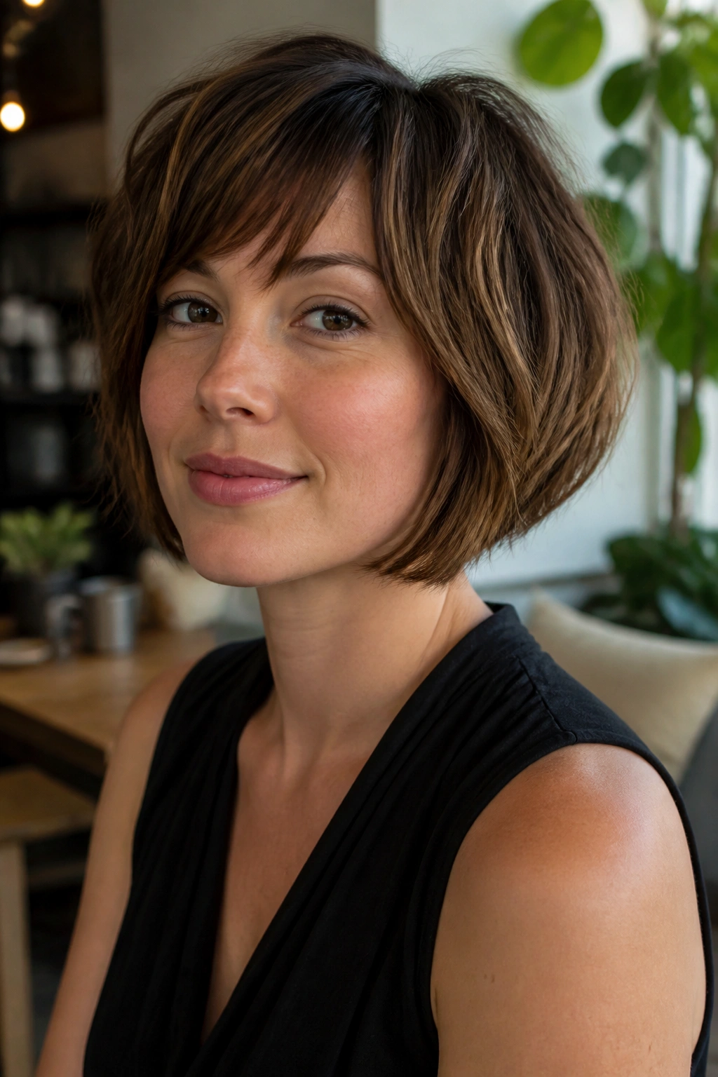 Portrait of a woman with textured pageboy haircut