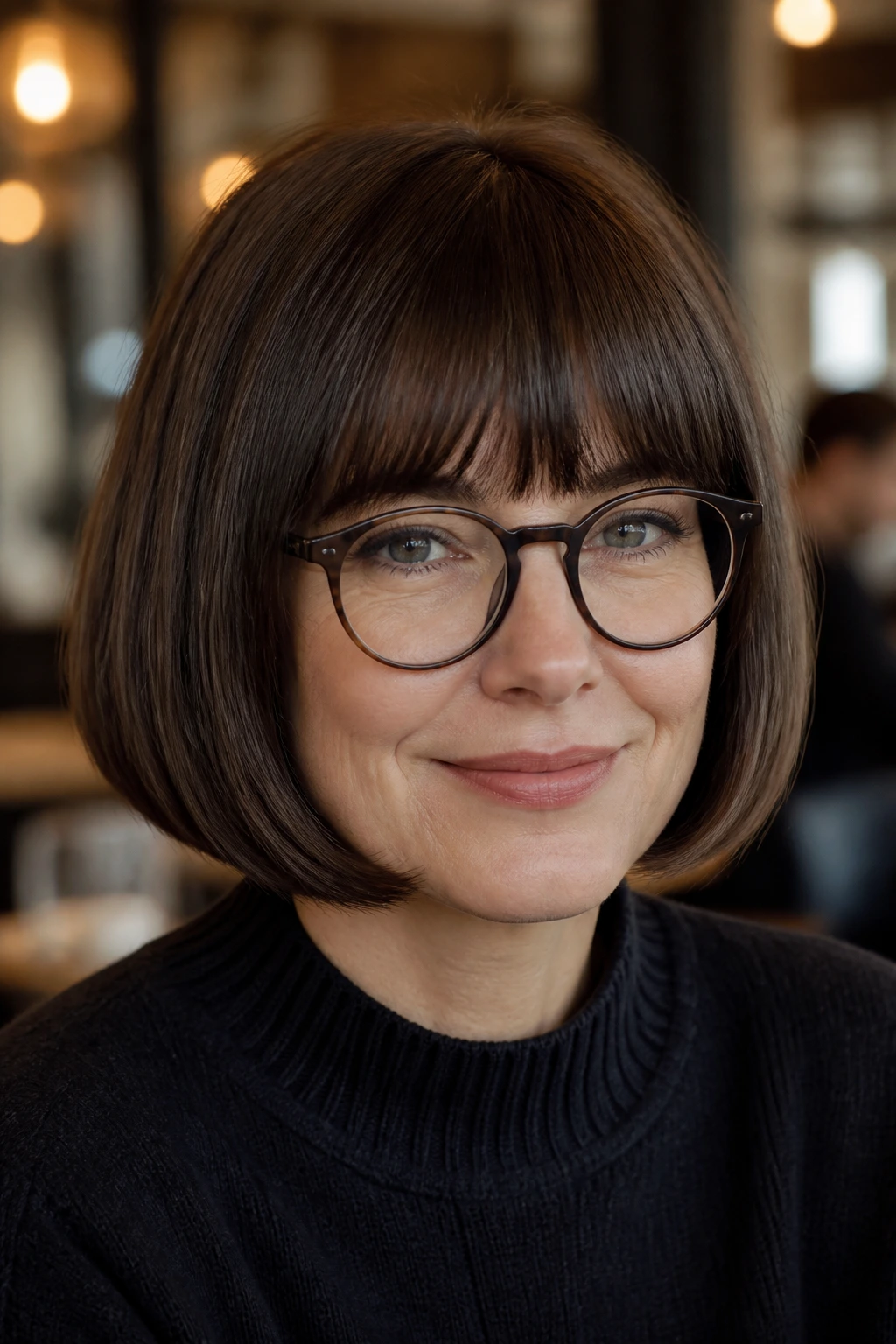 Close-up portrait of a real person with classic pageboy tucked-under finish