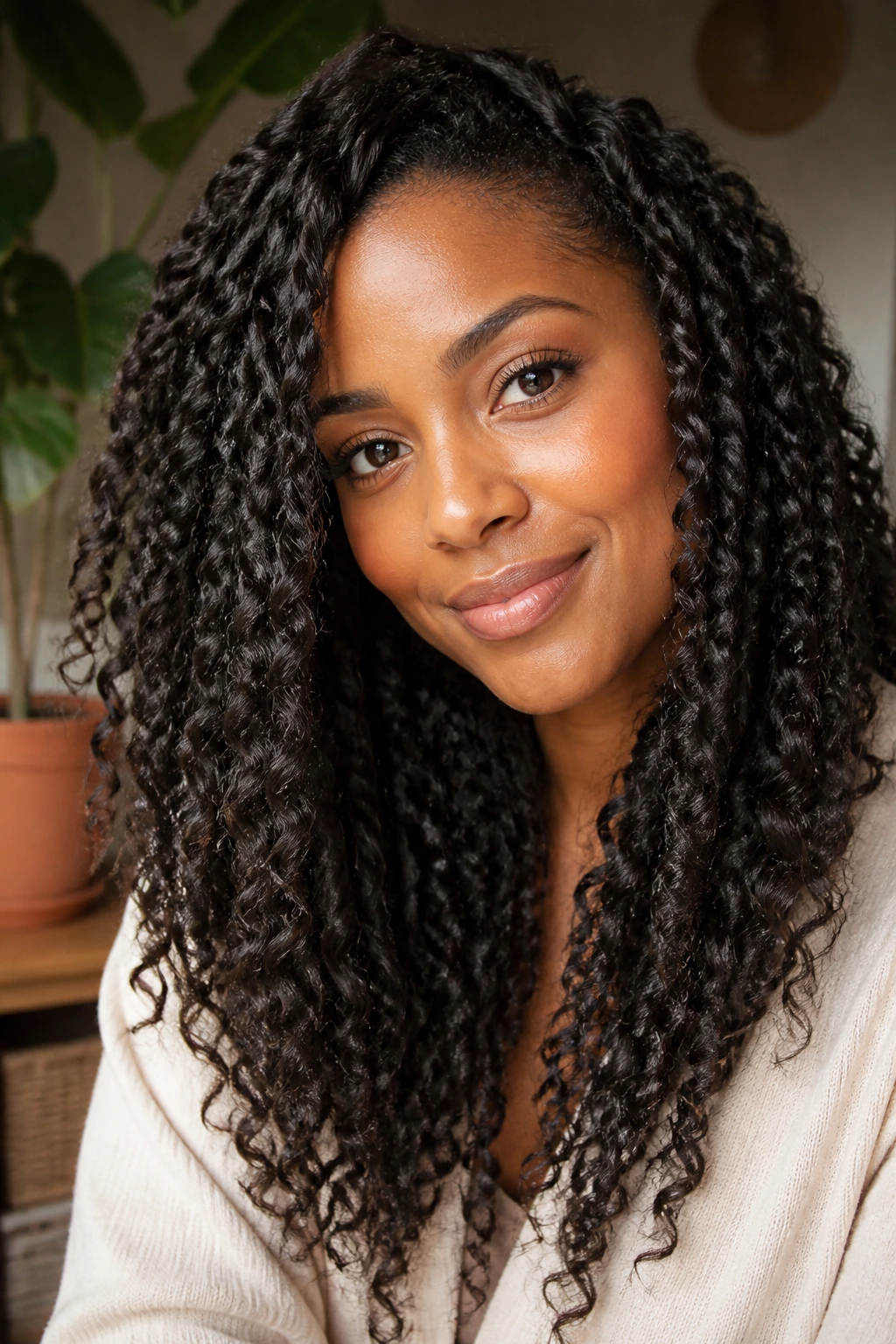 Close-up portrait of a real woman with passion twists