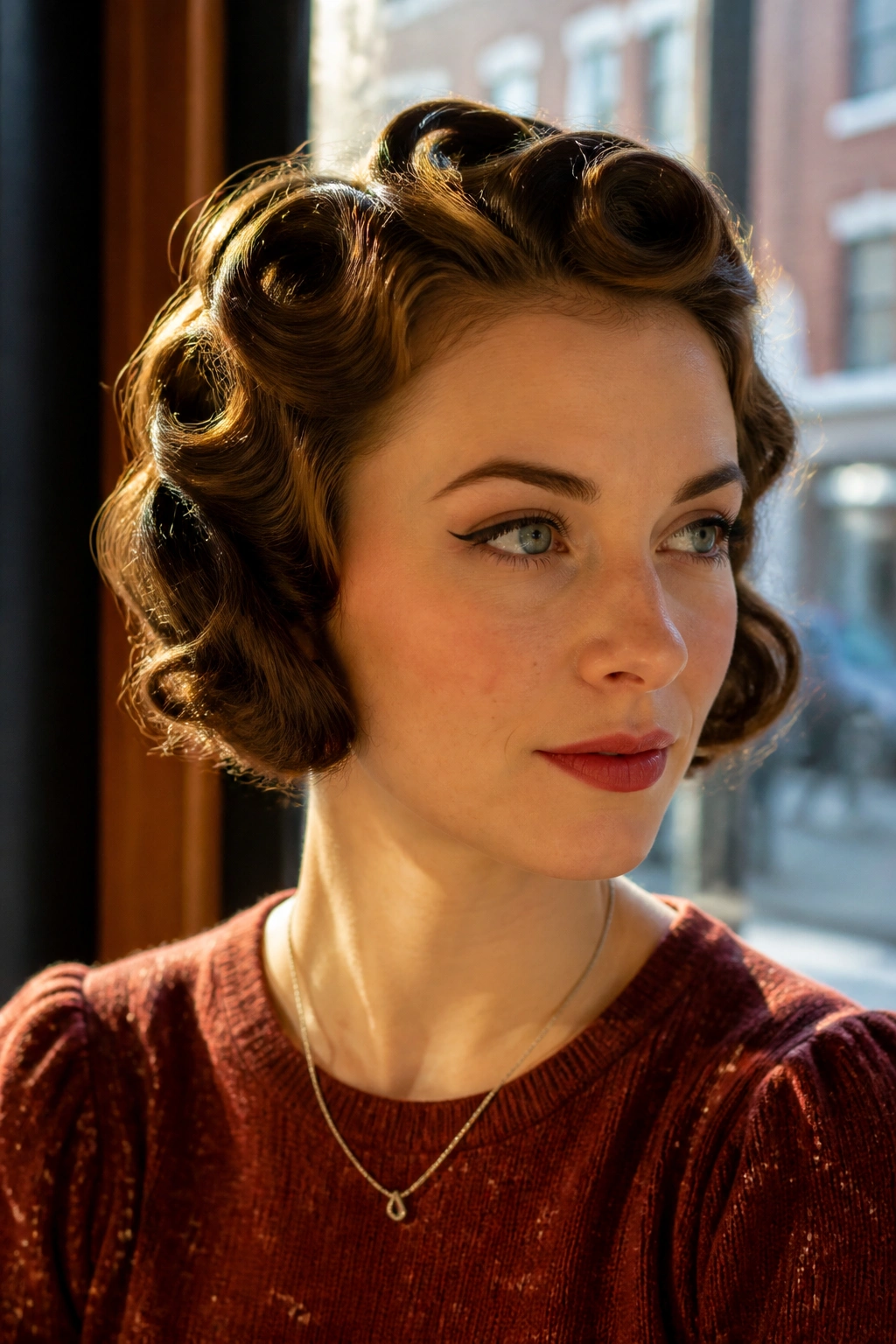Close-up of pin curls on a modern bob on a real woman.