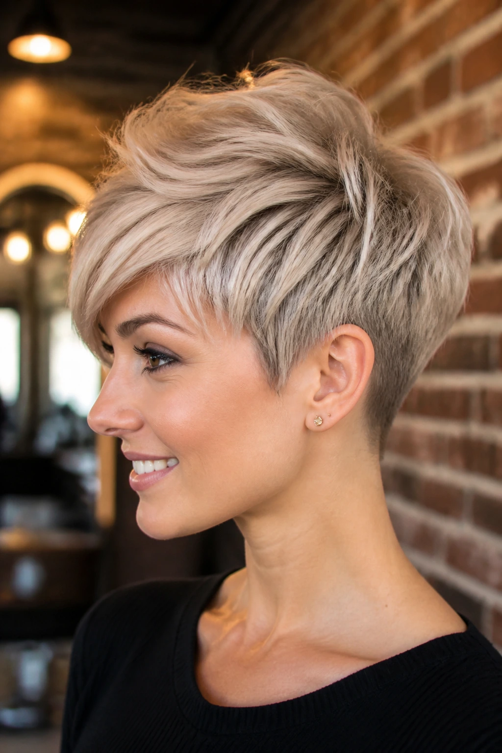 Real person with pixie-bob hybrid hairstyle