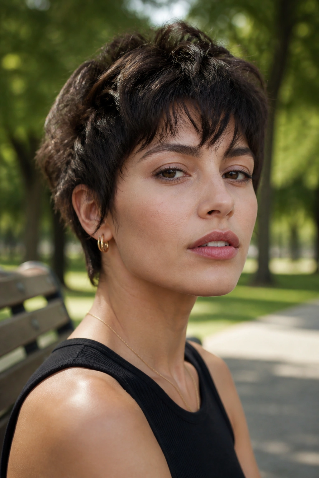 Close-up portrait of a real person with pixie shag hairstyle