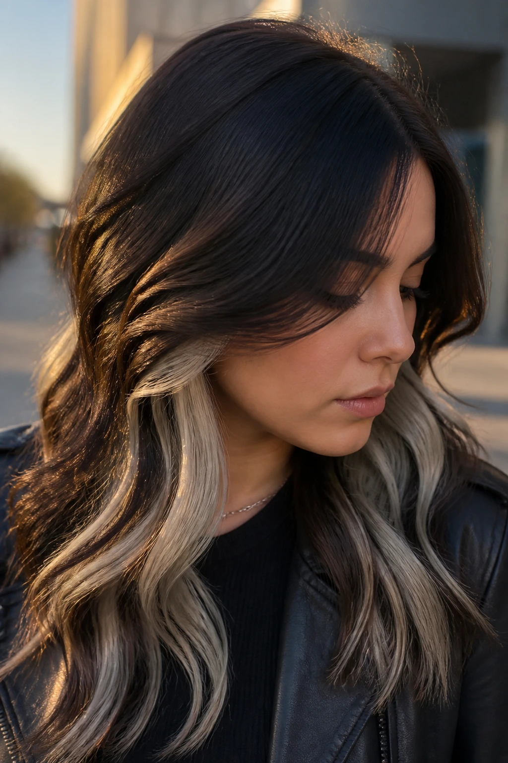 Brunette with soft platinum peekaboo panels