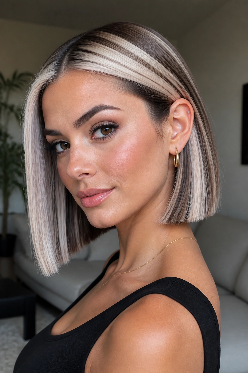 Platinum slices on a blunt bob hairstyle