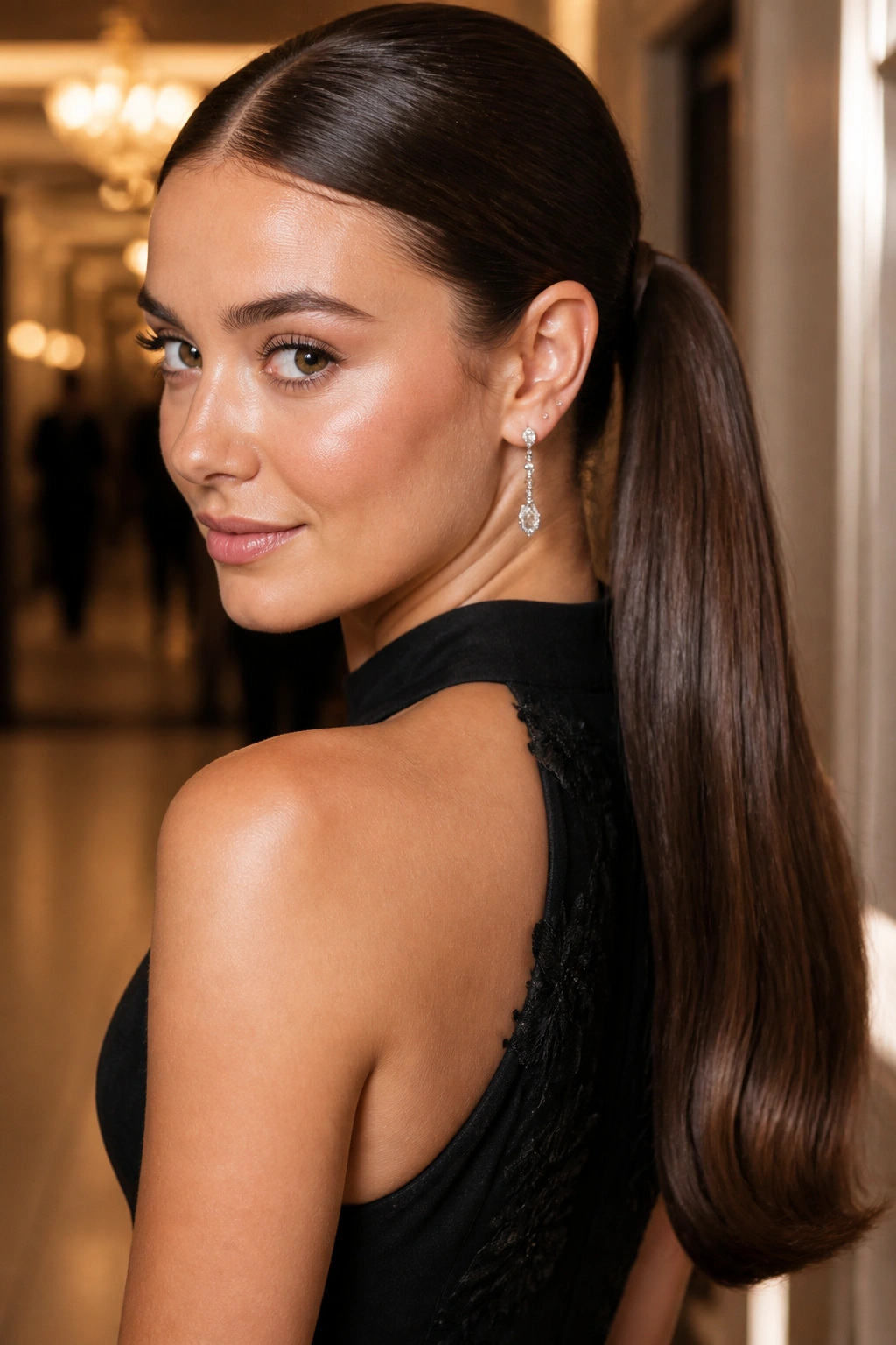 Close-up of a real woman with polished ends ponytail showing smooth bottom section