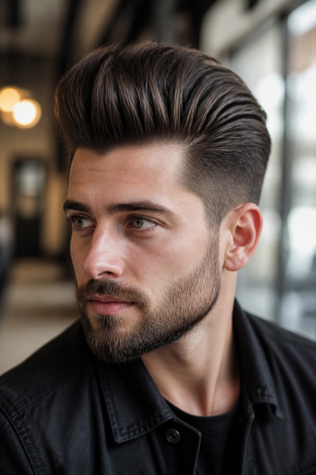Portrait of a man with a pompadour and tapered sides