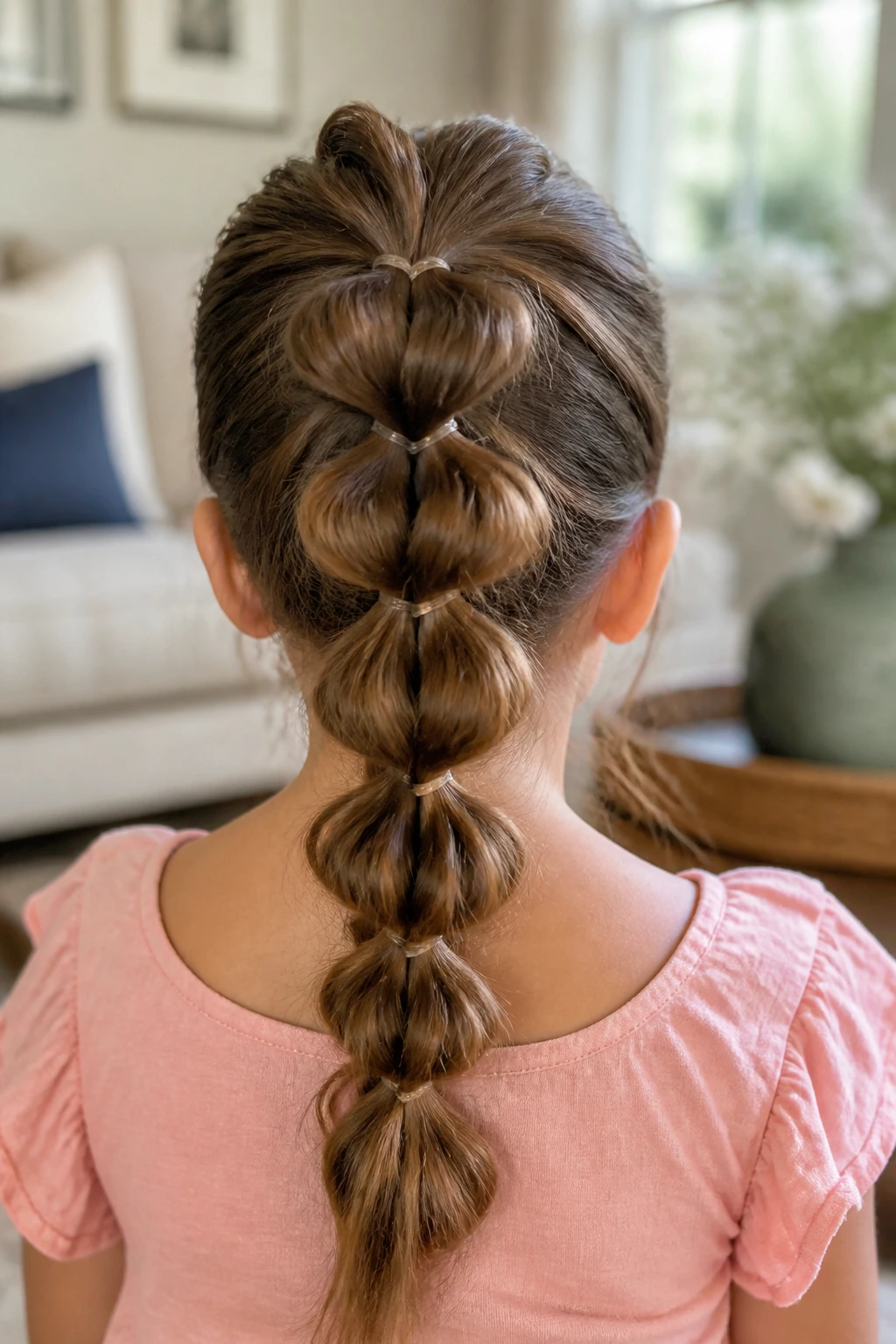 Back view close-up of child with pull-through braid