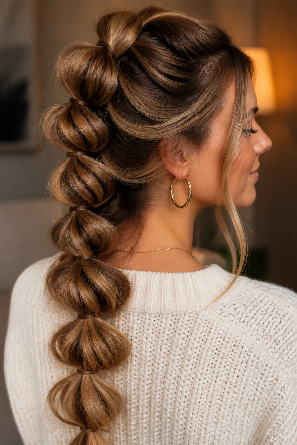 Close-up of a real woman's pull-through braid