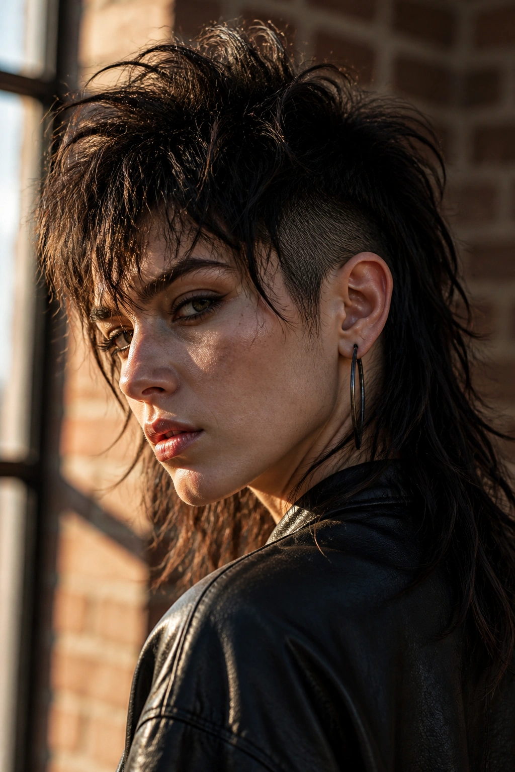 Portrait of a person with punk wolf cut mullet and undercut at nape
