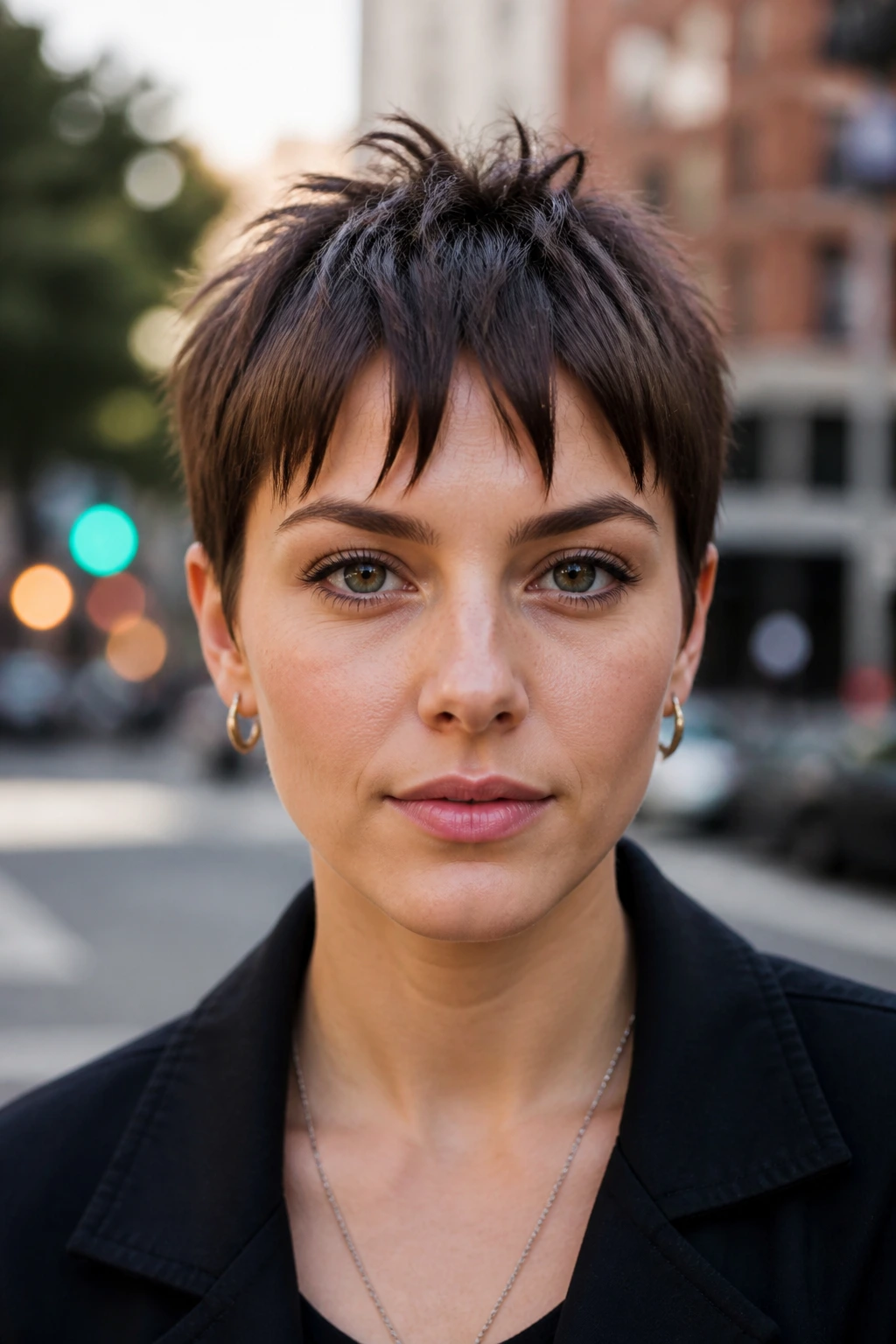 Close-up of a real person with a razor crop and piecey fringe