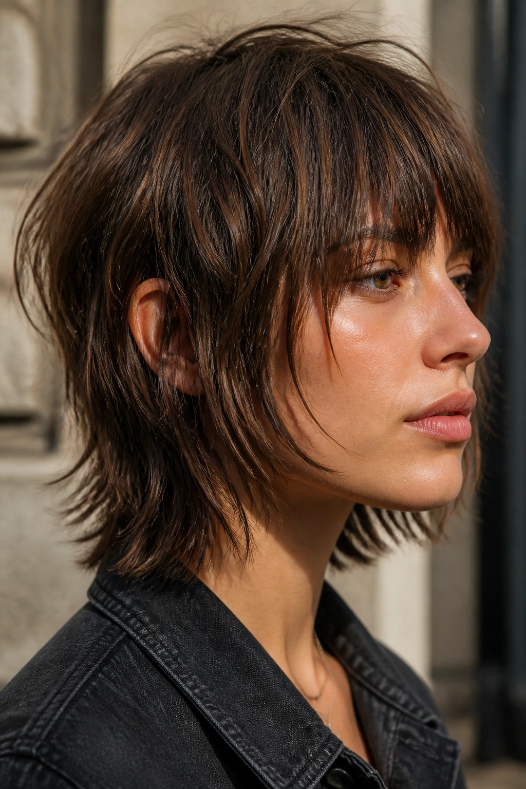 Close-up of razor-cut shaggy bob on a real person