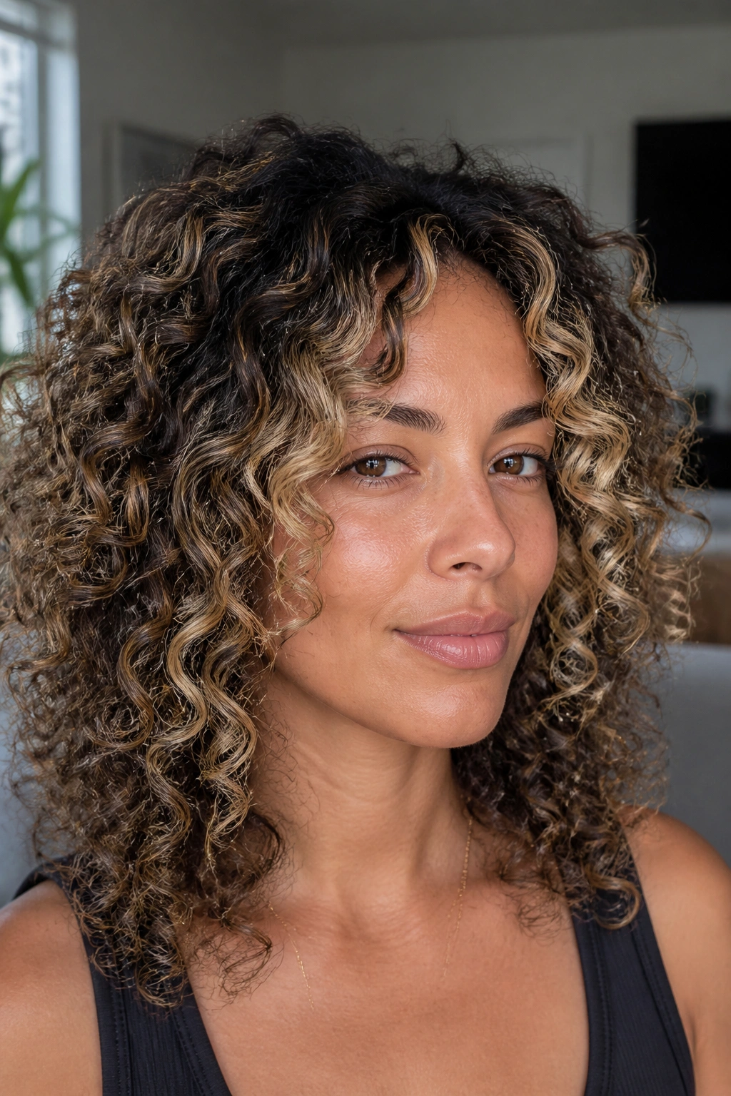 Hair with reverse money piece and shadowed roots framing the face