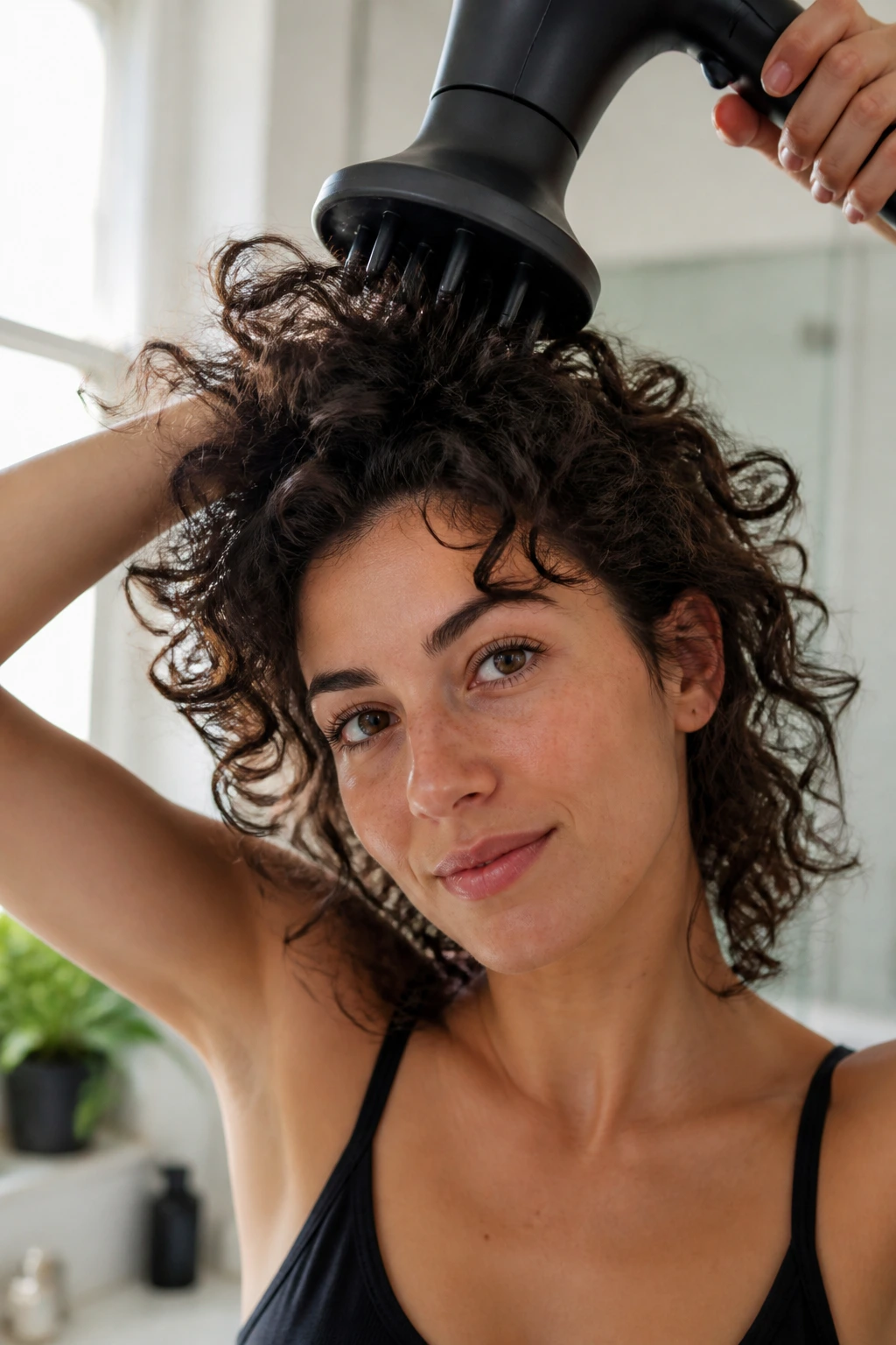 Close-up of a real person with lifted roots from diffusing technique