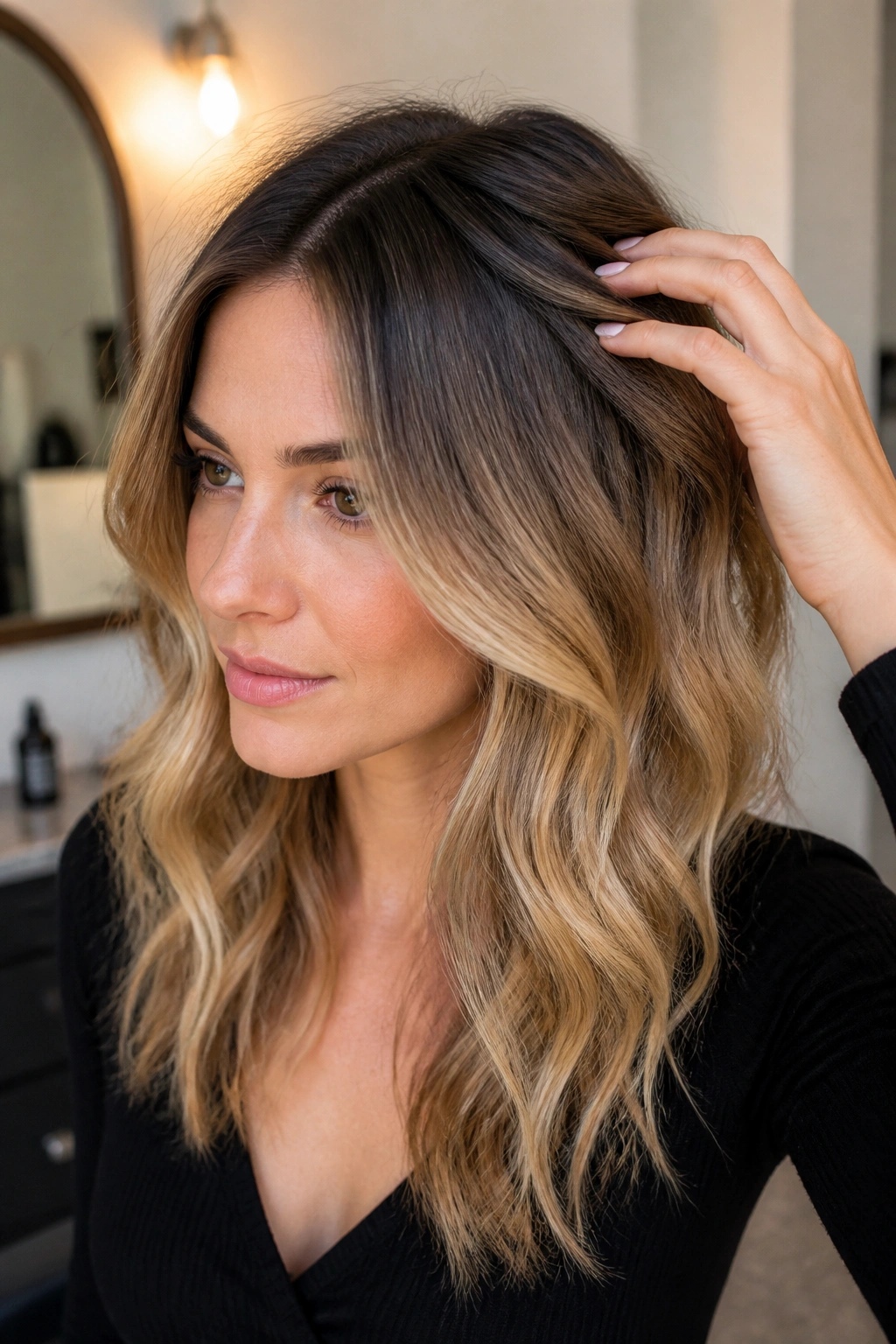 Portrait of a person with root shadow fading into lighter ends
