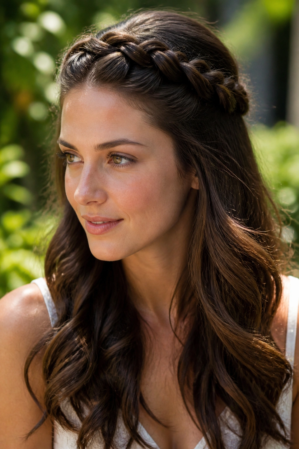 Rope-braid crown with loose waves on real person