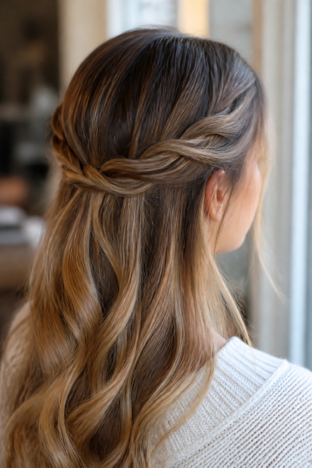 Portrait of a woman with rope-braid half-up hairstyle