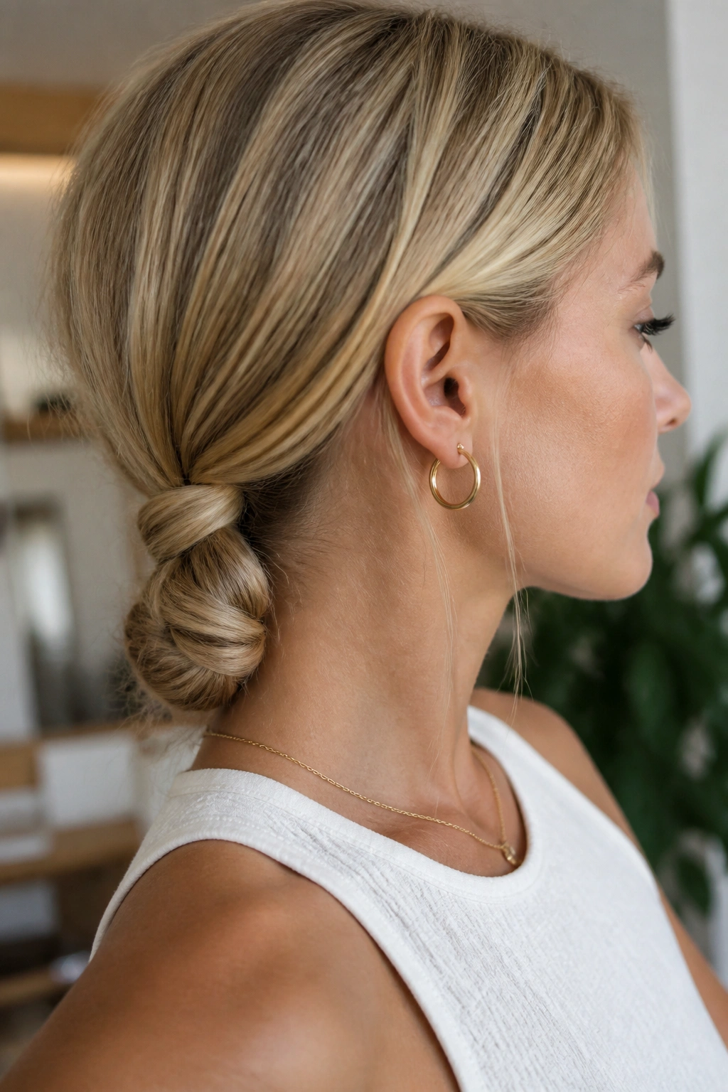 Close-up of person with a low rope braid at the nape