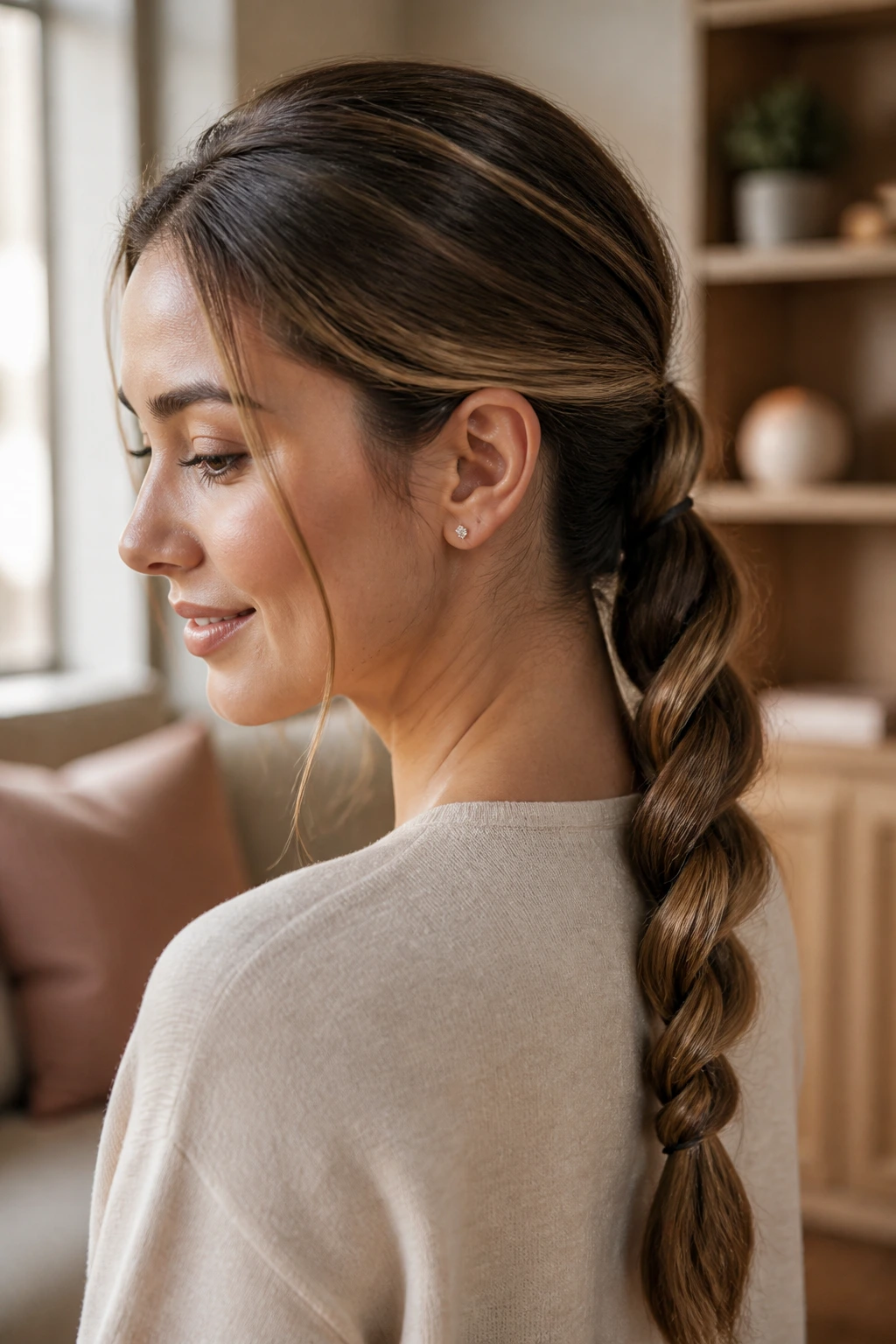 Close-up of a rope-braid ponytail on a real woman