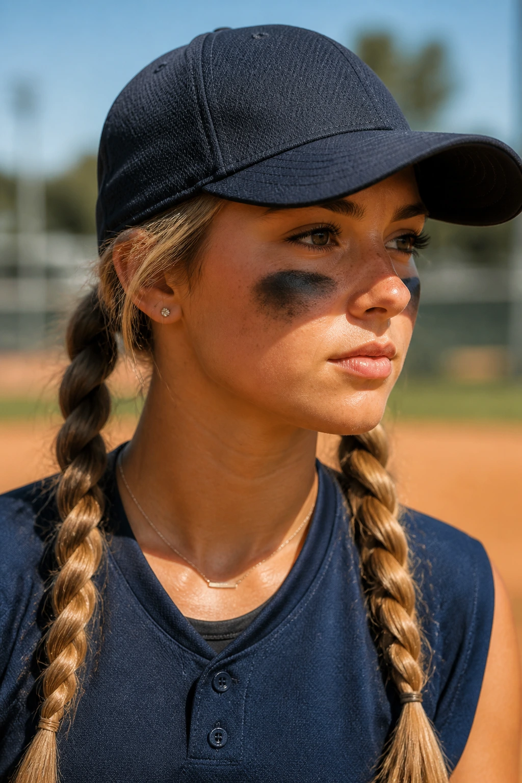 Close-up of a real athlete with rope twist pigtails at the nape