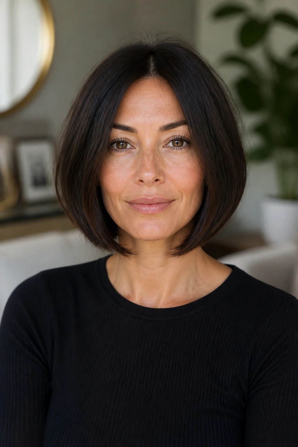 Front portrait of a person with rounded bob and internal layers
