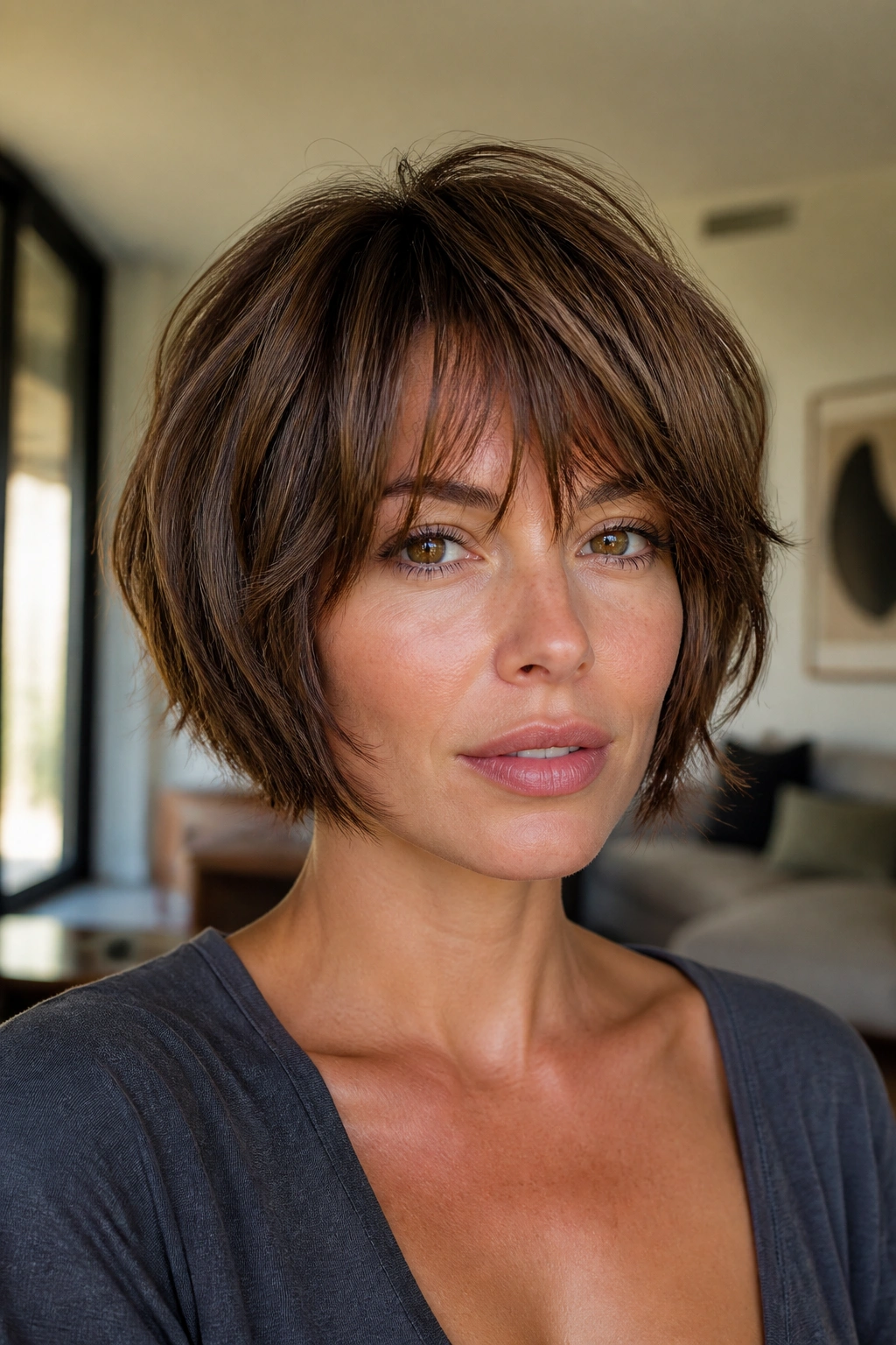Close-up portrait of a person with Rounded Bob Shag