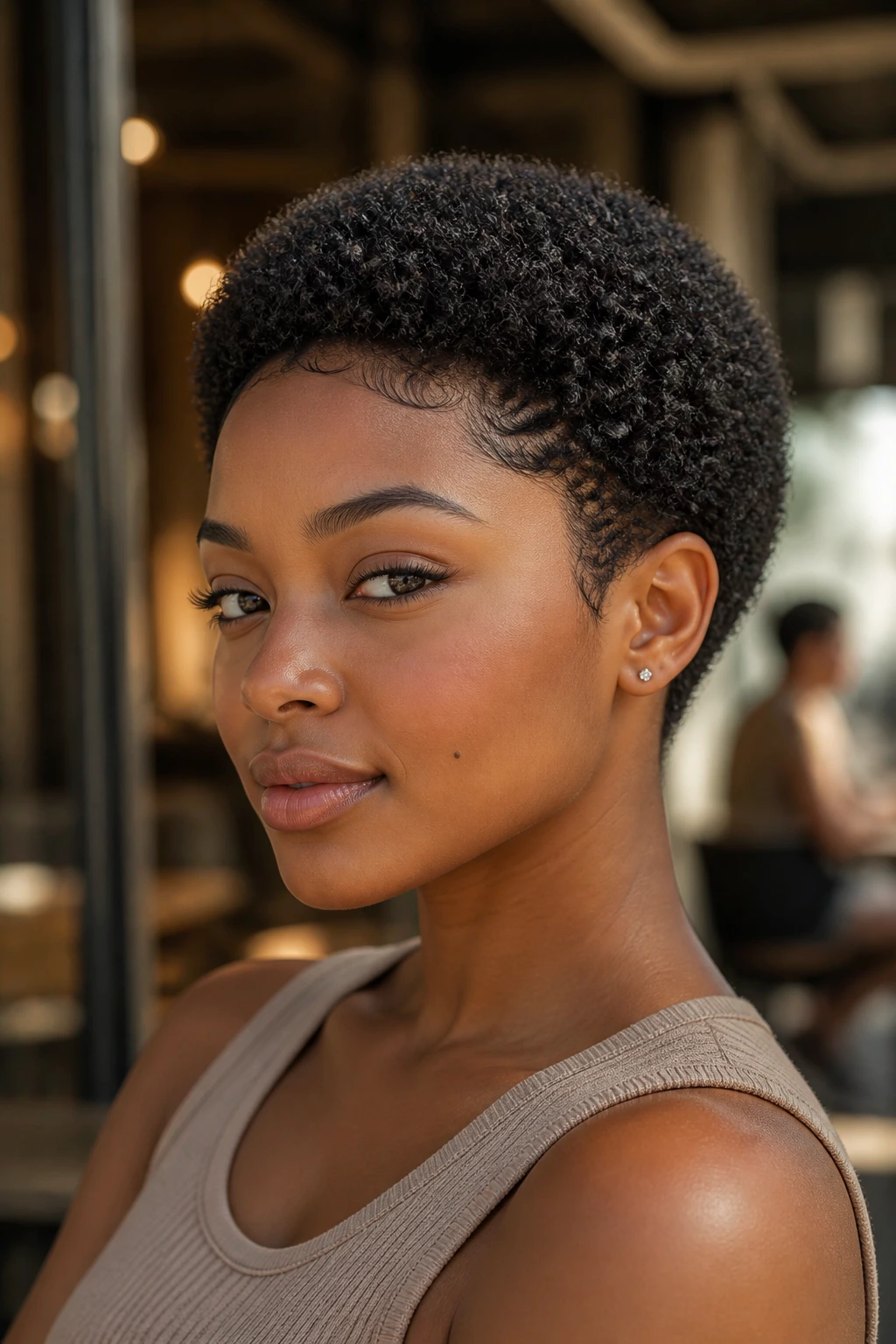 Portrait of a person with rounded coil crop and clean perimeter, crisp hairline