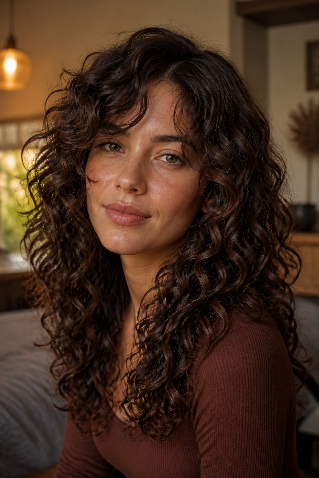 Close-up of a real woman with rounded layers following head shape