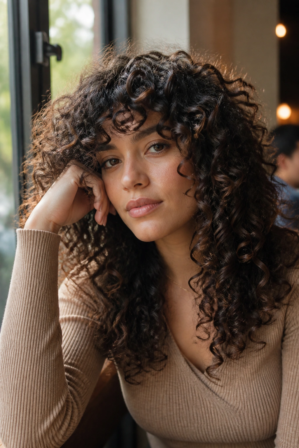 Real person with rounded layers on curly ringlets 3B-3C