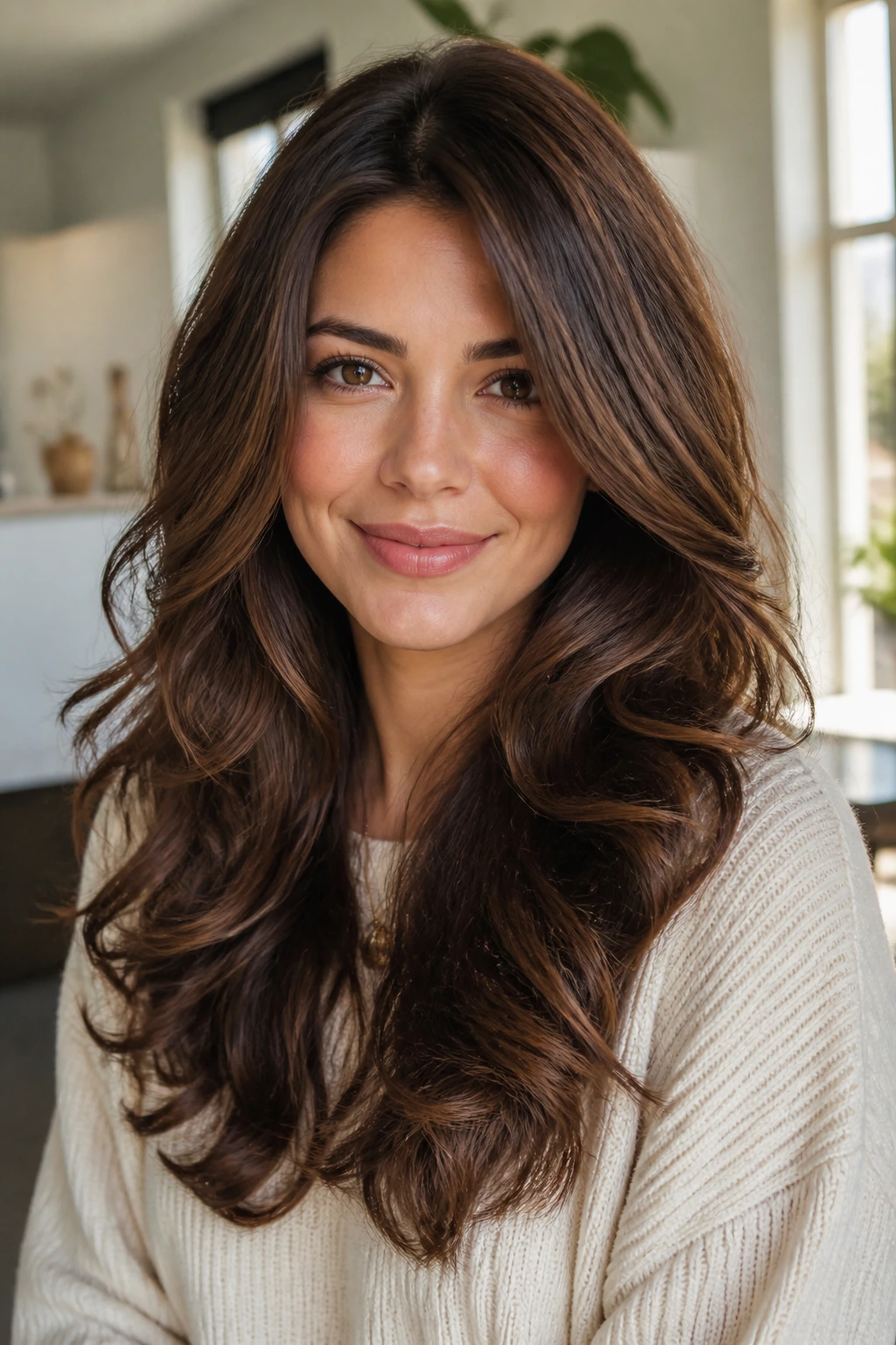 Real woman with rounded layers creating big volume