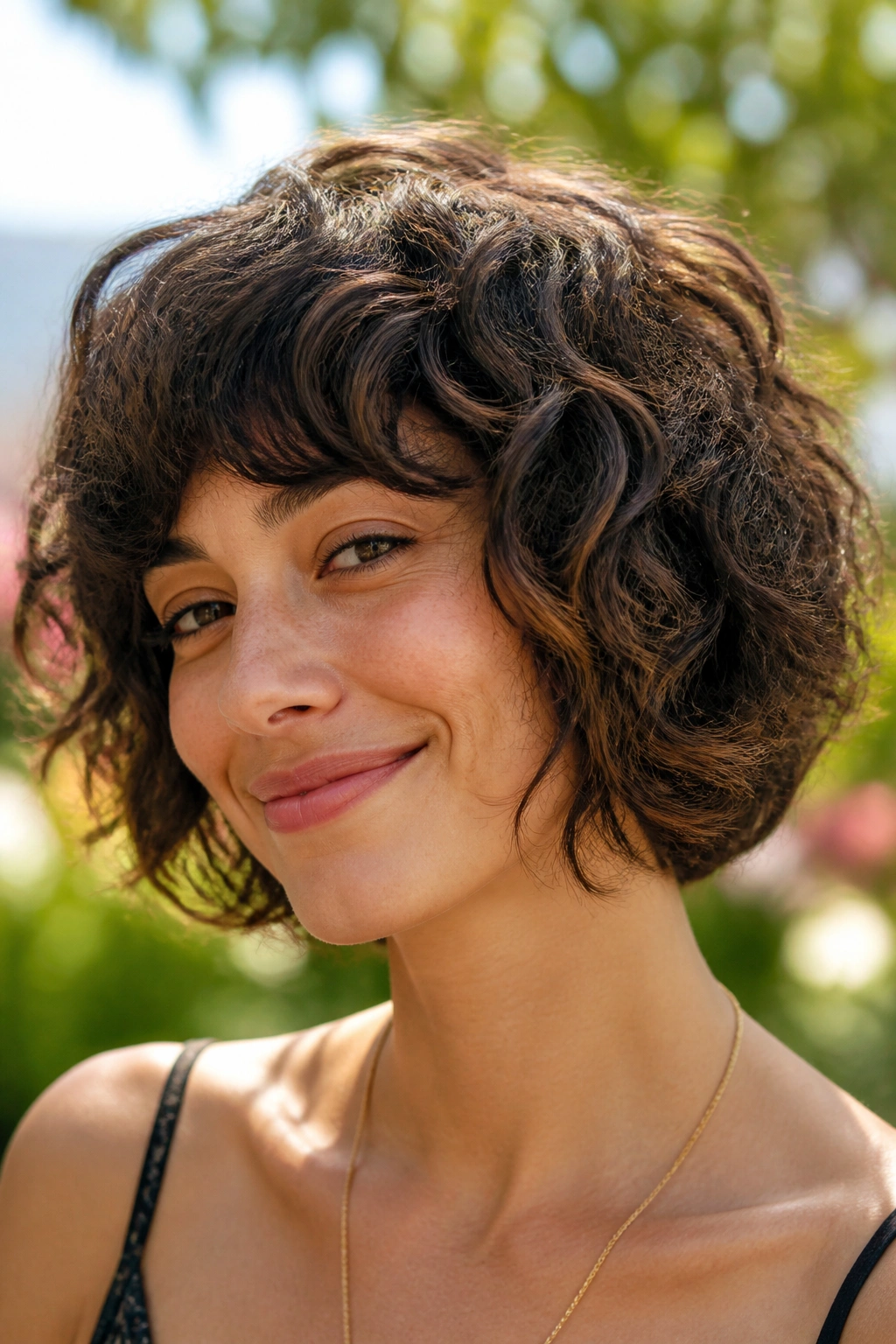 Real person with rounded shag bob and thick waves