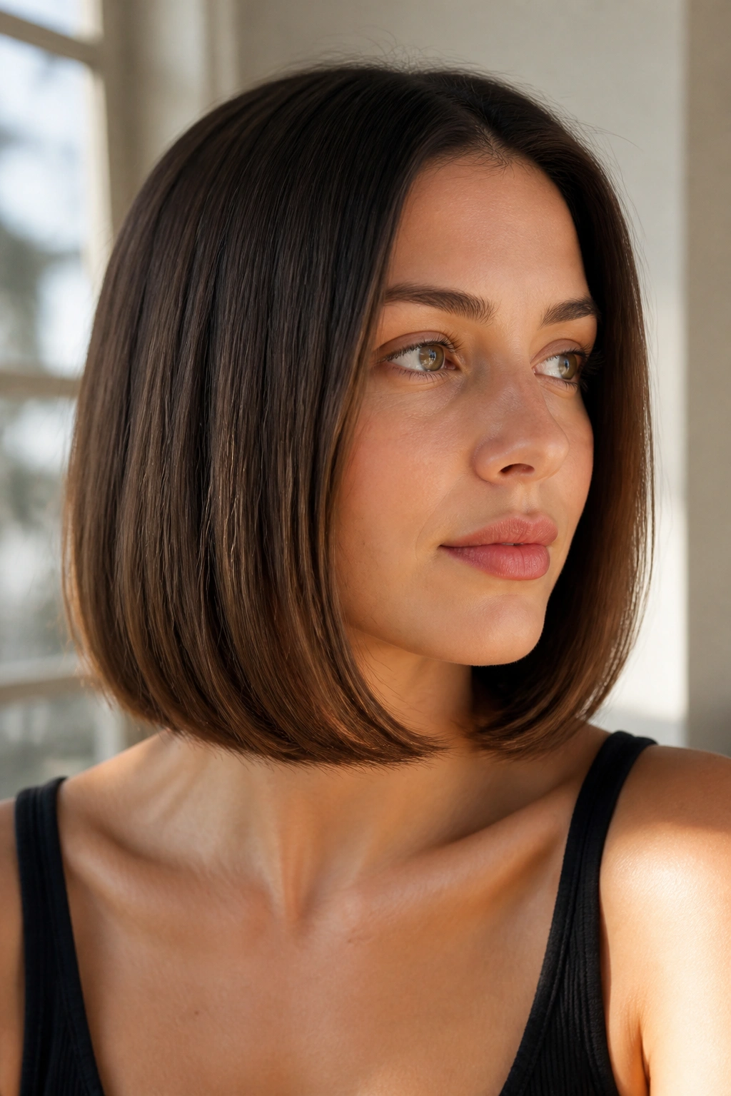 Close-up of a real person with rounded-under lob and softly turned ends