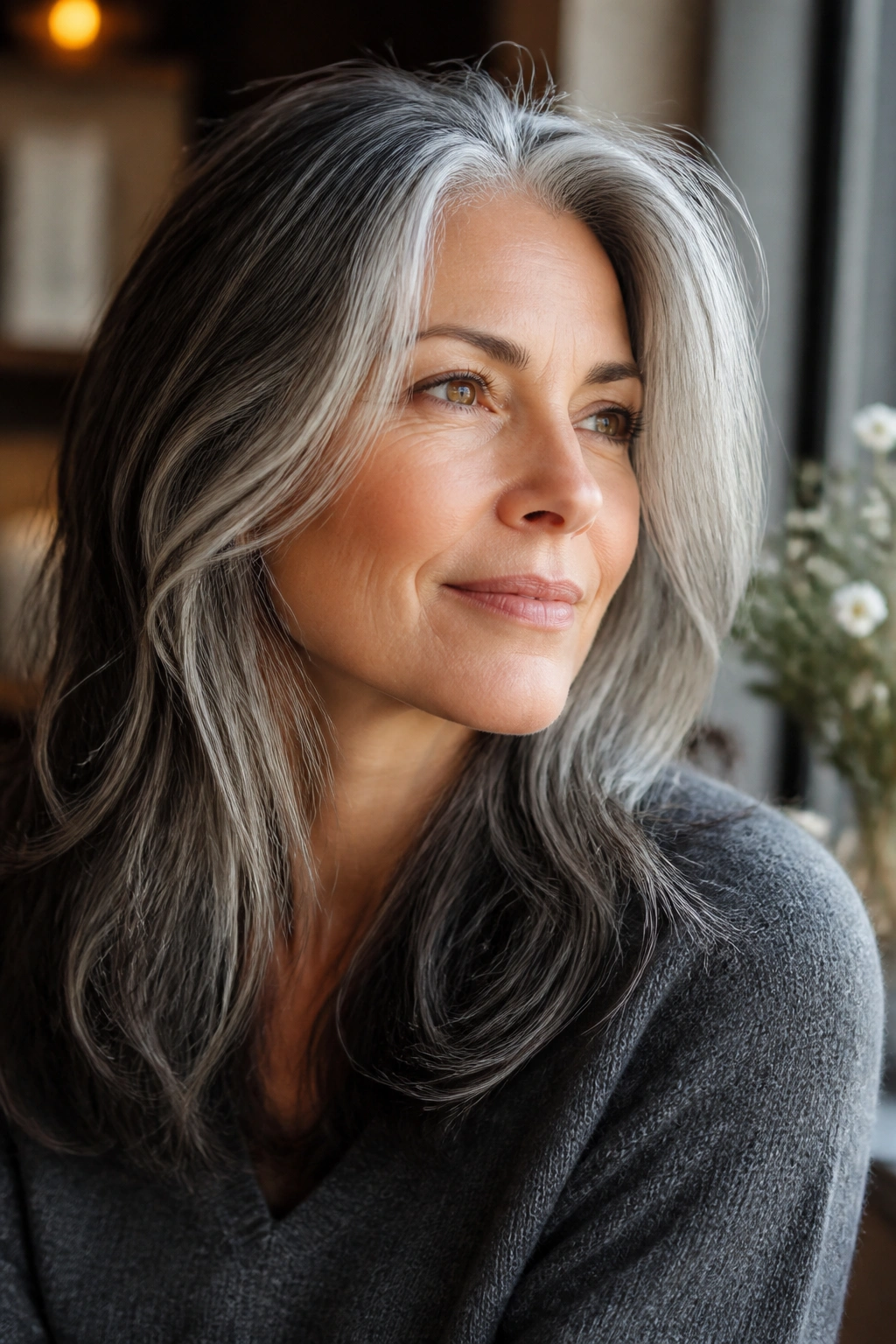 Portrait of a real person with deliberate salt-and-pepper hair
