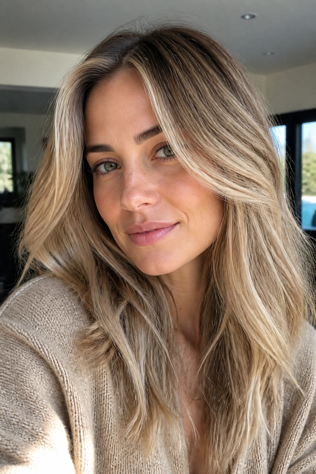 Real woman with sand blonde hair and lived-in lowlights