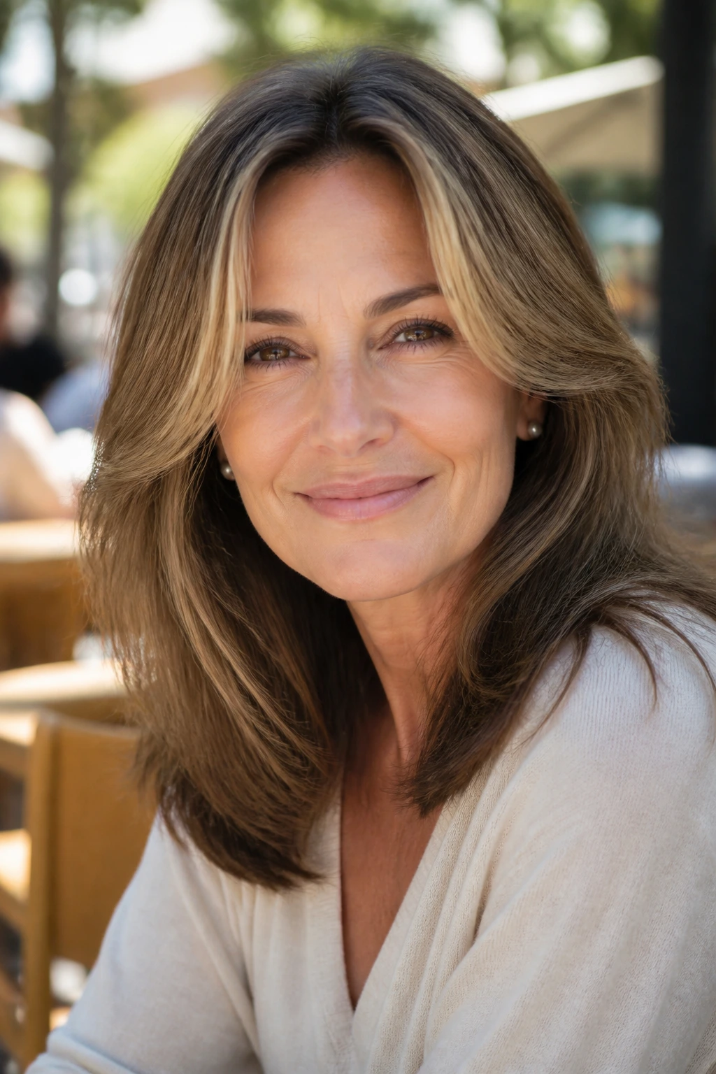 Close-up of sandy brown brunette with soft lift front pieces