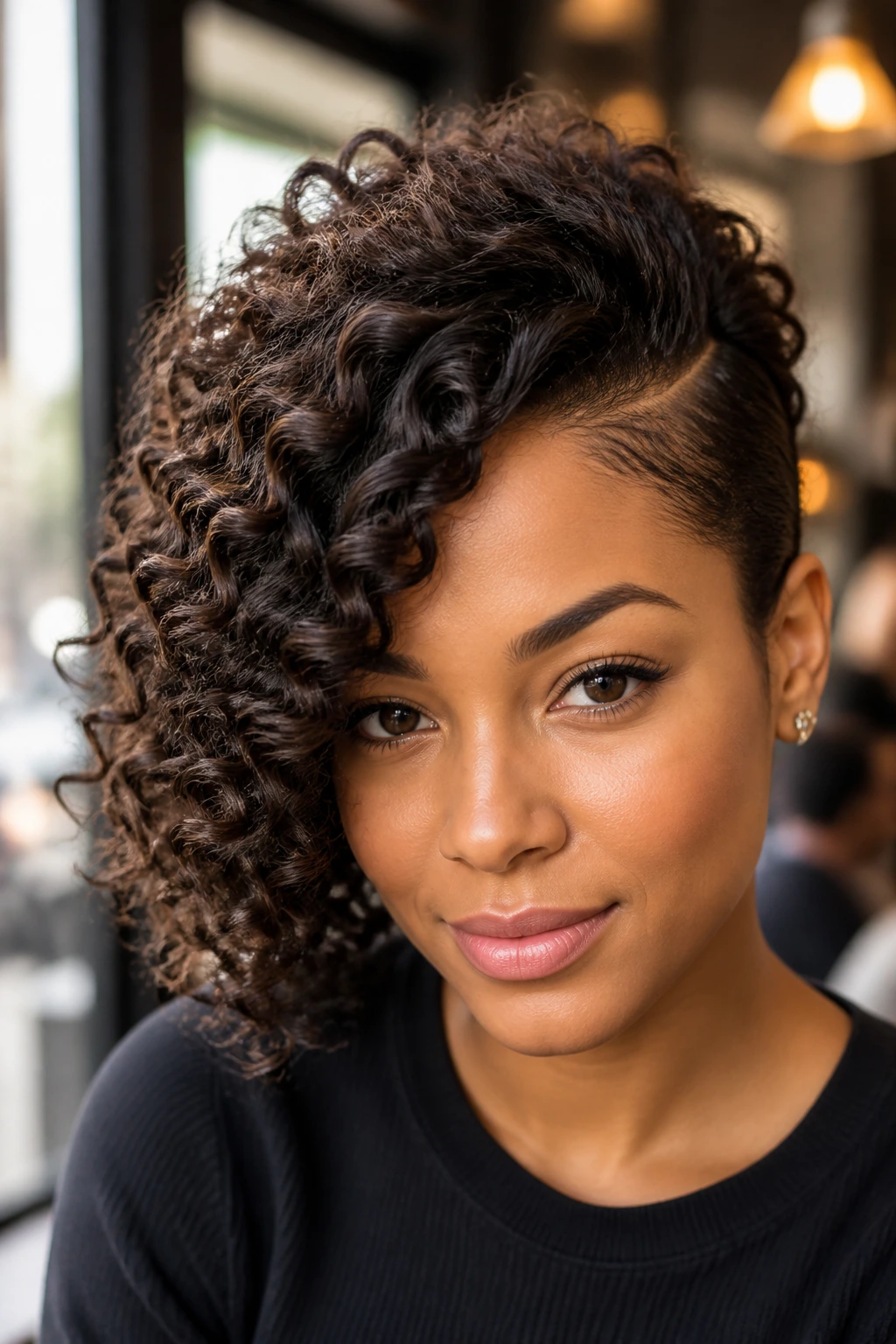 Real person with a sculpted side-sweep hairstyle