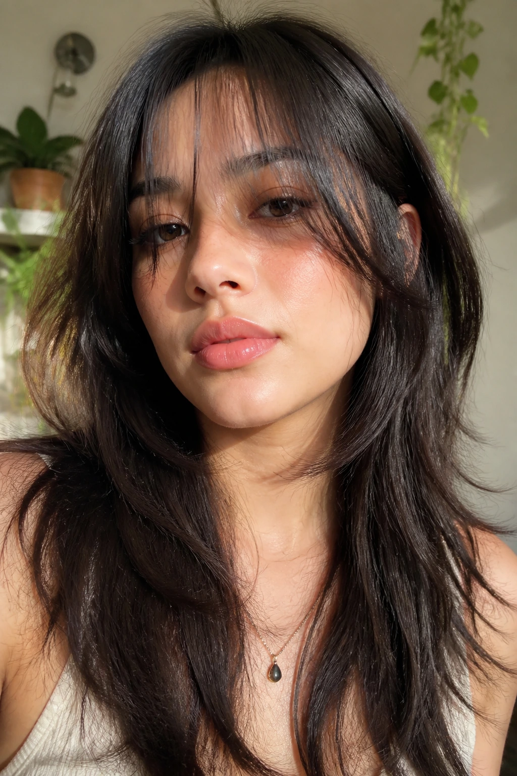 Close-up portrait of a real person with see-through bangs.