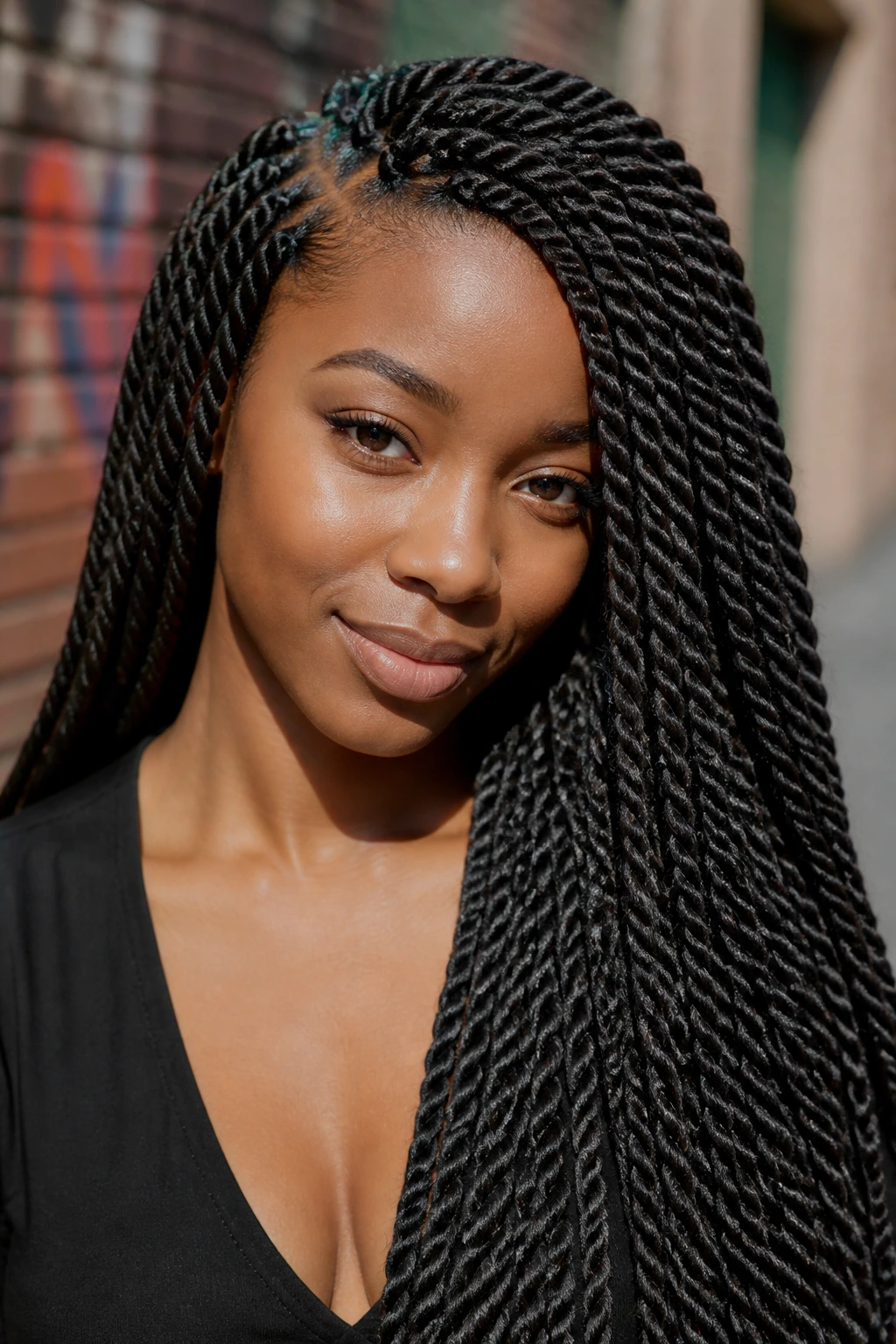 Senegalese twists close-up portrait on a real person