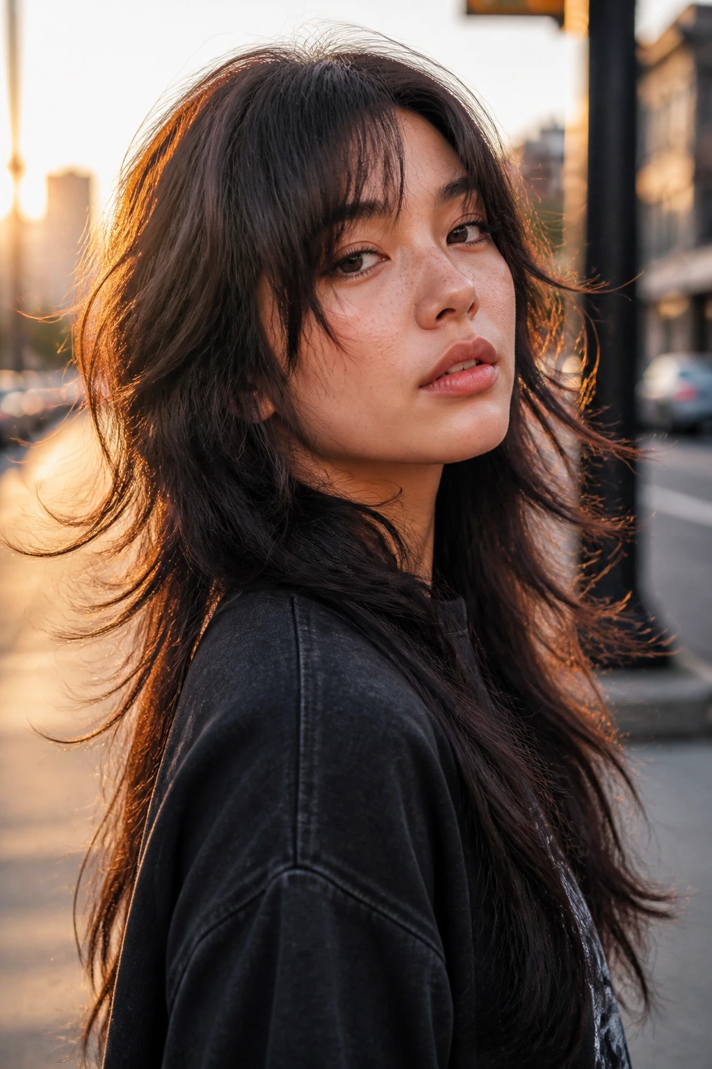 Shag-forward butterfly wolf cut with airy texture on a real woman.