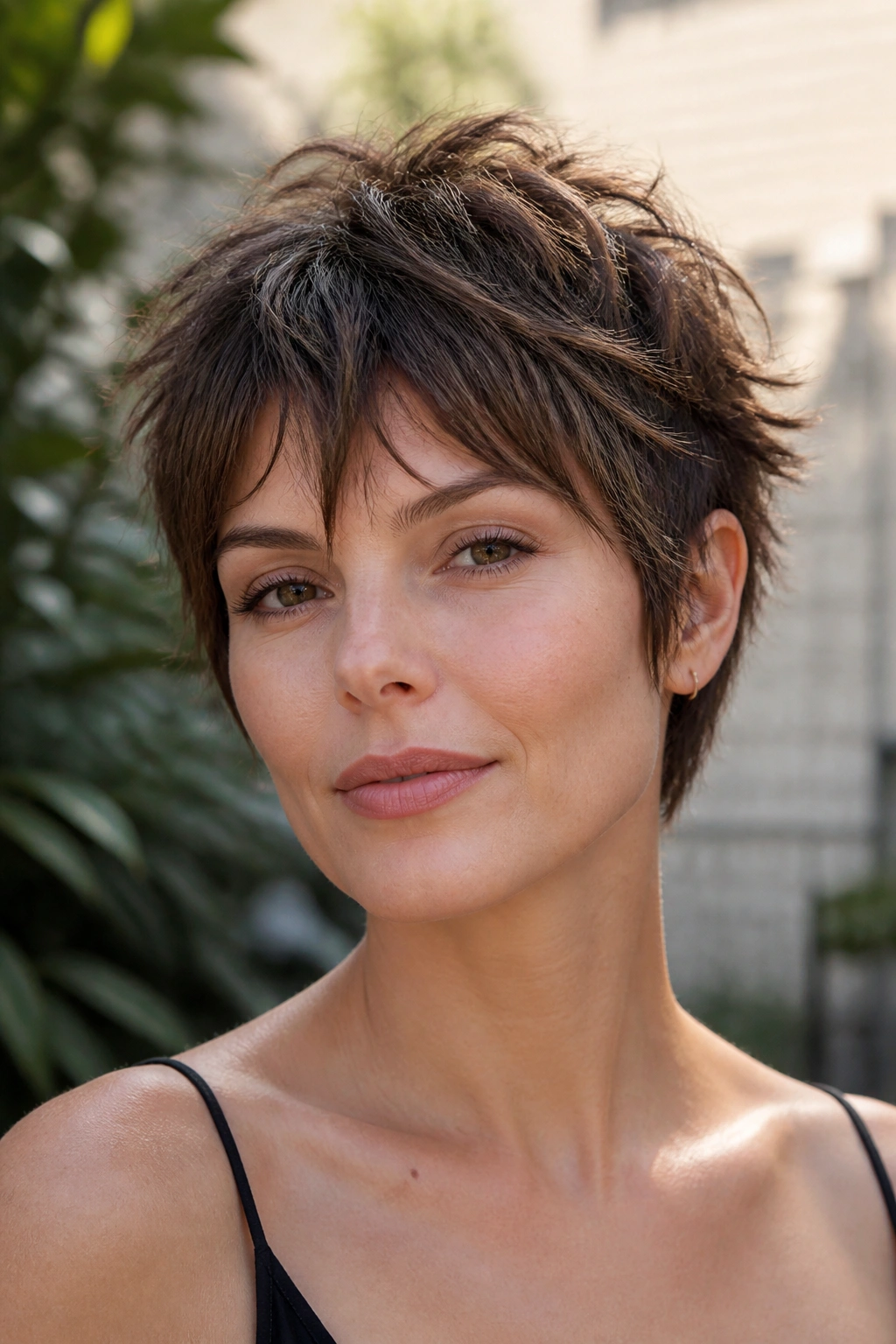 Close-up of a real person with shag-inspired pixie and choppy top.