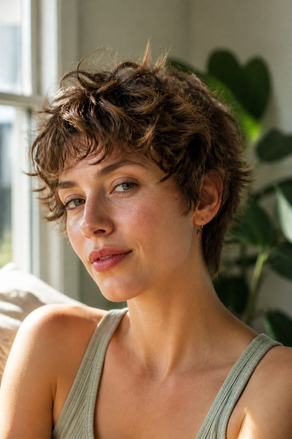 Close-up portrait of a real person with a shaggy crop hairstyle.