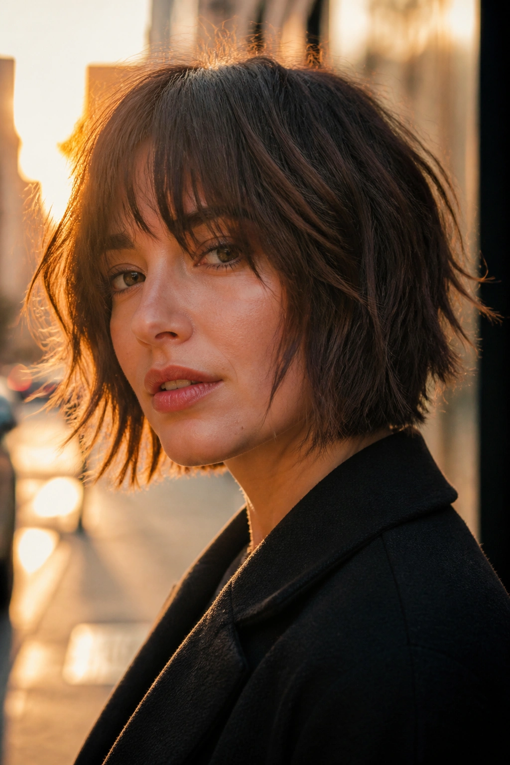 Real woman with shaggy French bob and razored ends