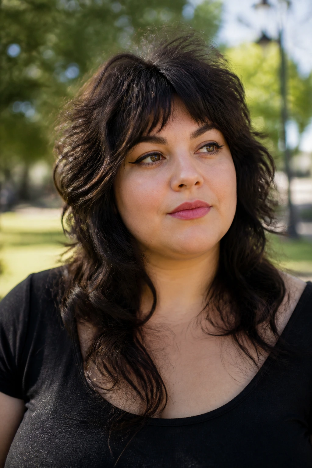Portrait of a woman with a shaggy wolf cut in natural light